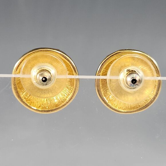 Monet Gold Black Stripe Earrings Enamel Post Pierced Ears VTG Costume Jewelry - Picture 2 of 8